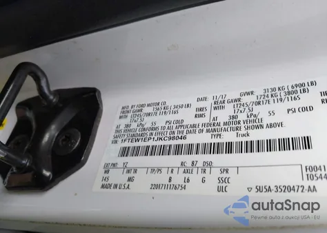 2018 Ford F-150 Xlt z USA, uszkodzony, nr VIN 1FTEW1EP1JKC98046